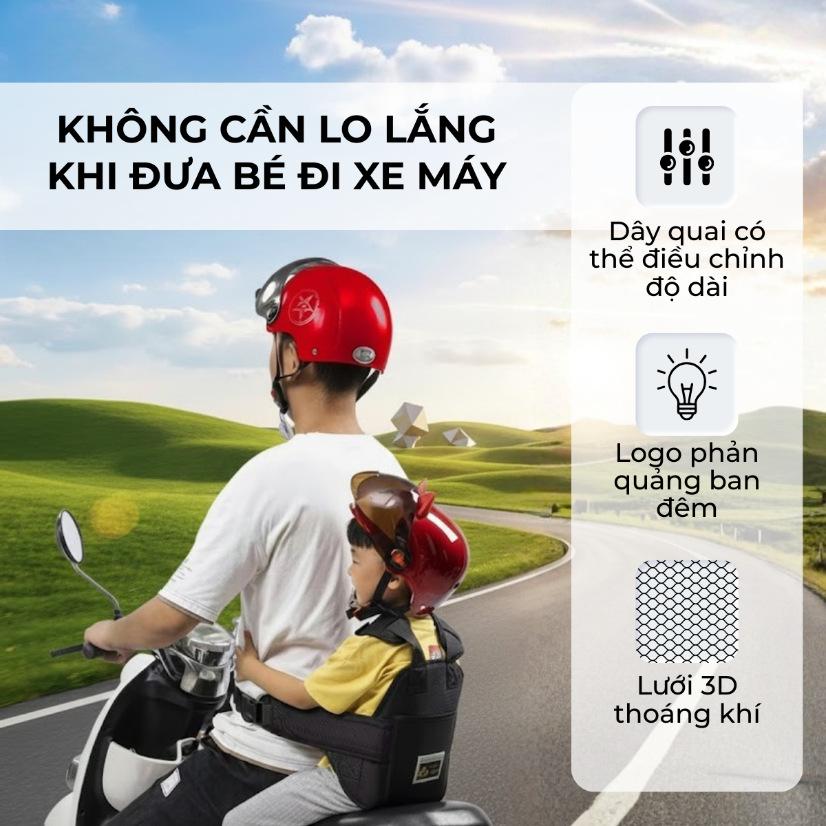 Đai đi xe máy cho bé RS3 khóa nhựa chống ngã an toàn - Ảnh 9