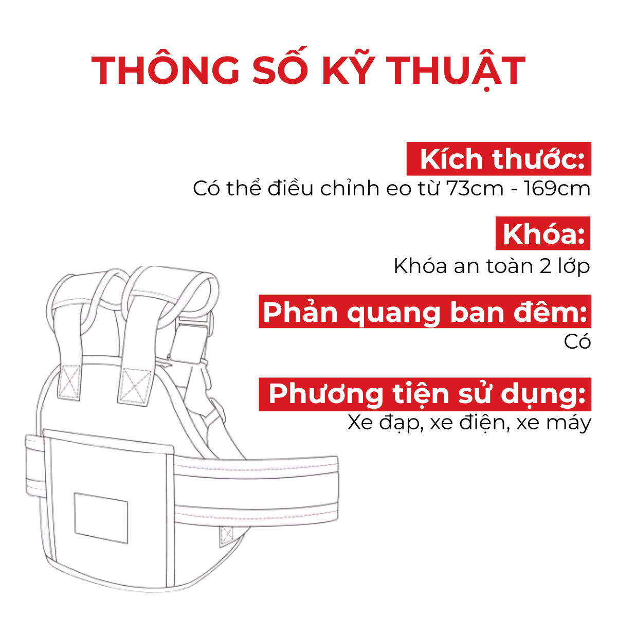 Đai đi xe máy cho bé RS3 khóa nhựa chống ngã an toàn - Ảnh 11