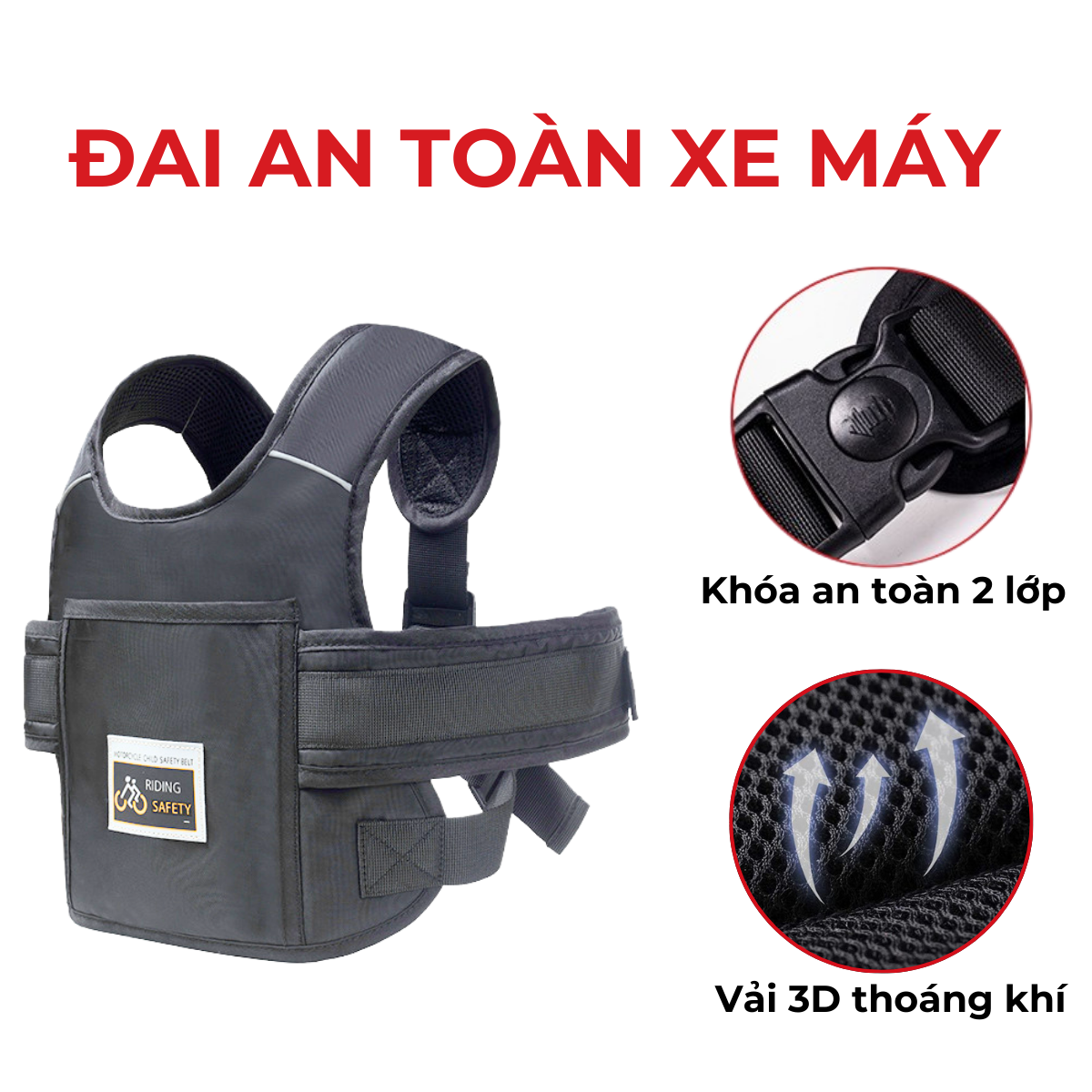 Đai đi xe máy cho bé RS3 khóa nhựa chống ngã an toàn - Ảnh 2