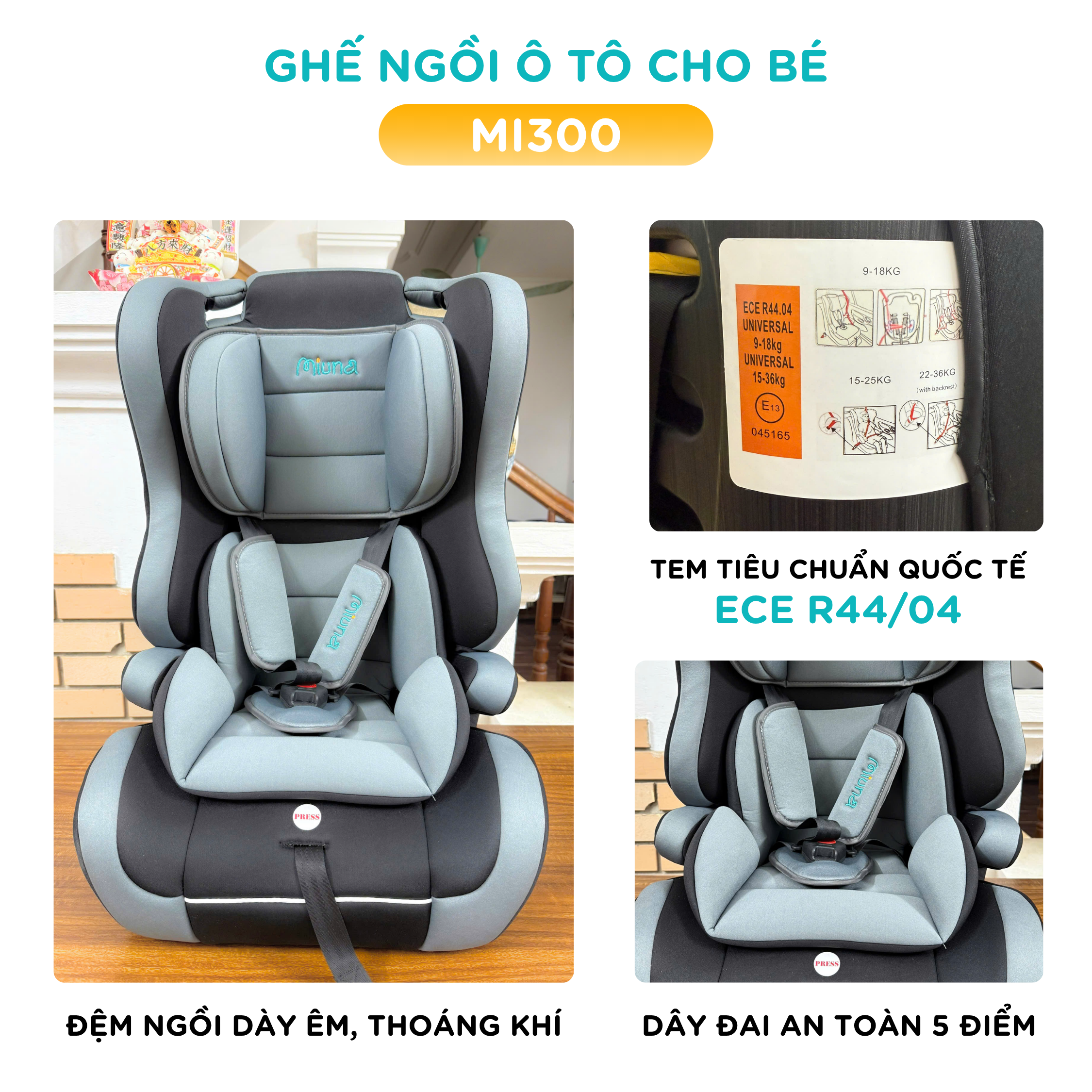 Ghế ngồi ô tô cho bé Miuna MI300 đạt chuẩn ECE R44 (cho bé từ 9m-12y) - Ảnh 12