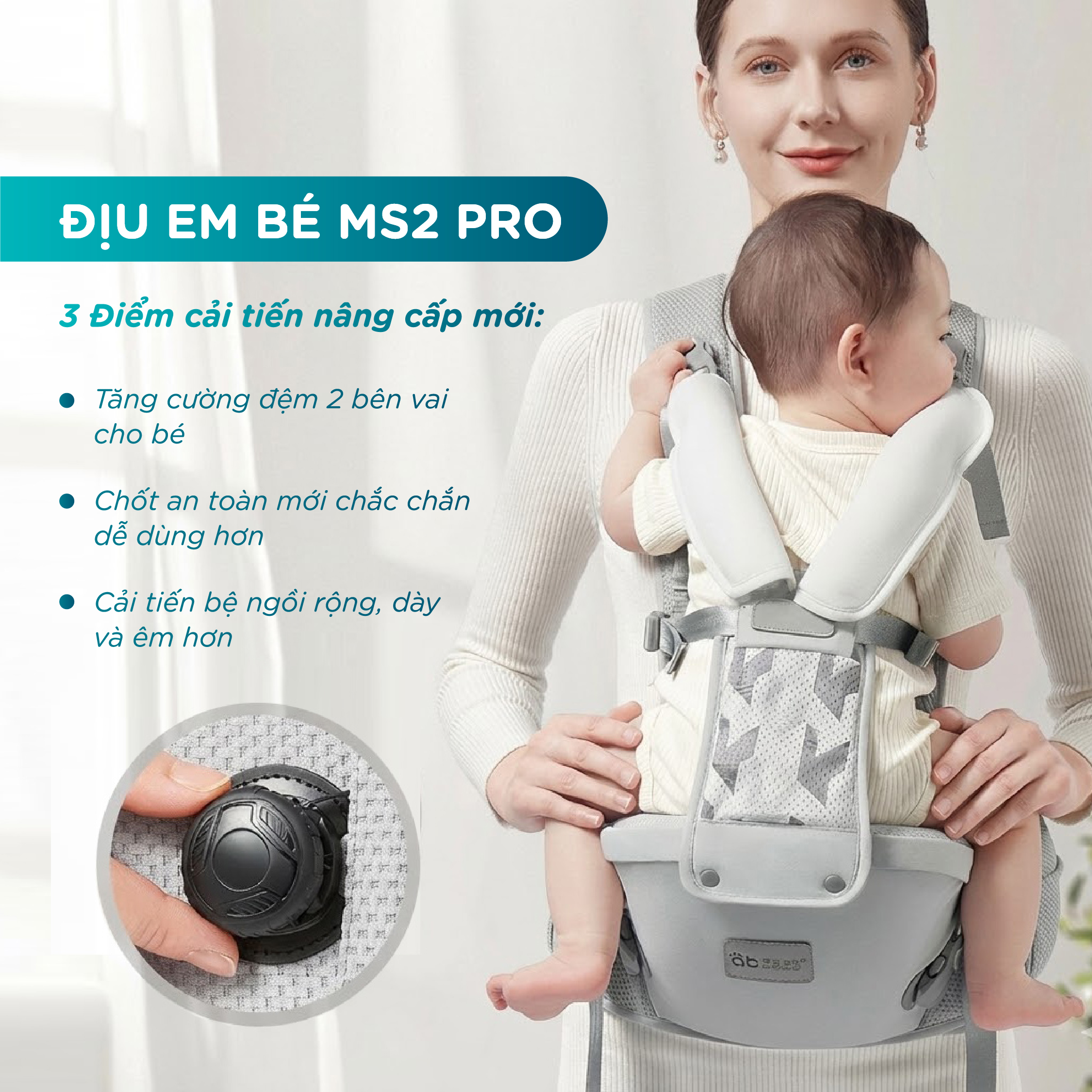 Địu em bé cao cấp MS2 Pro, Đai đeo chữ X trợ lực tốt, Có bệ ngồi êm cho bé - Ảnh 2