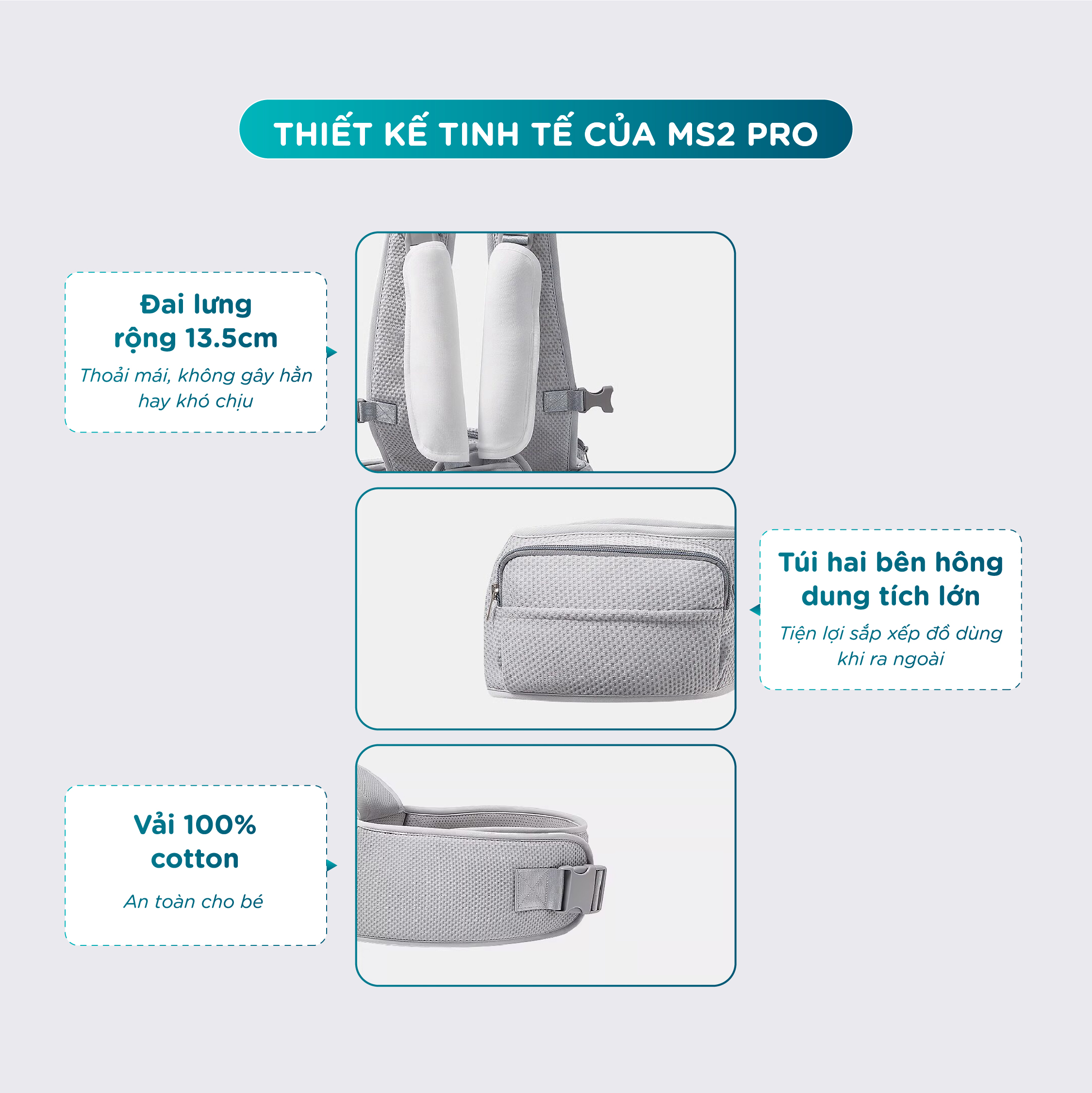 Địu em bé cao cấp MS2 Pro, Đai đeo chữ X trợ lực tốt, Có bệ ngồi êm cho bé - Ảnh 9