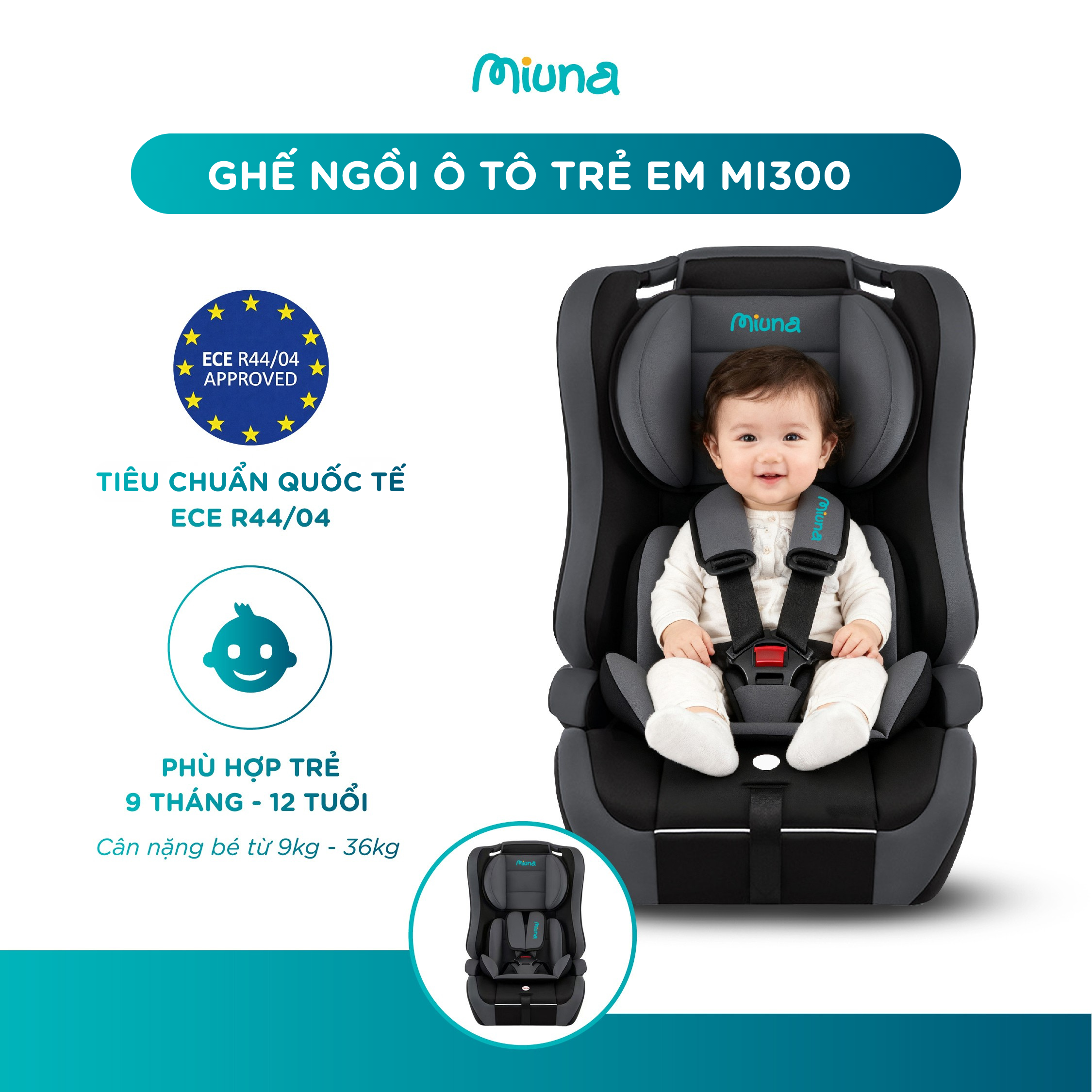 Ghế ngồi ô tô cho bé Miuna MI300 đạt chuẩn ECE R44 (cho bé từ 9m-12y) - Ảnh 2