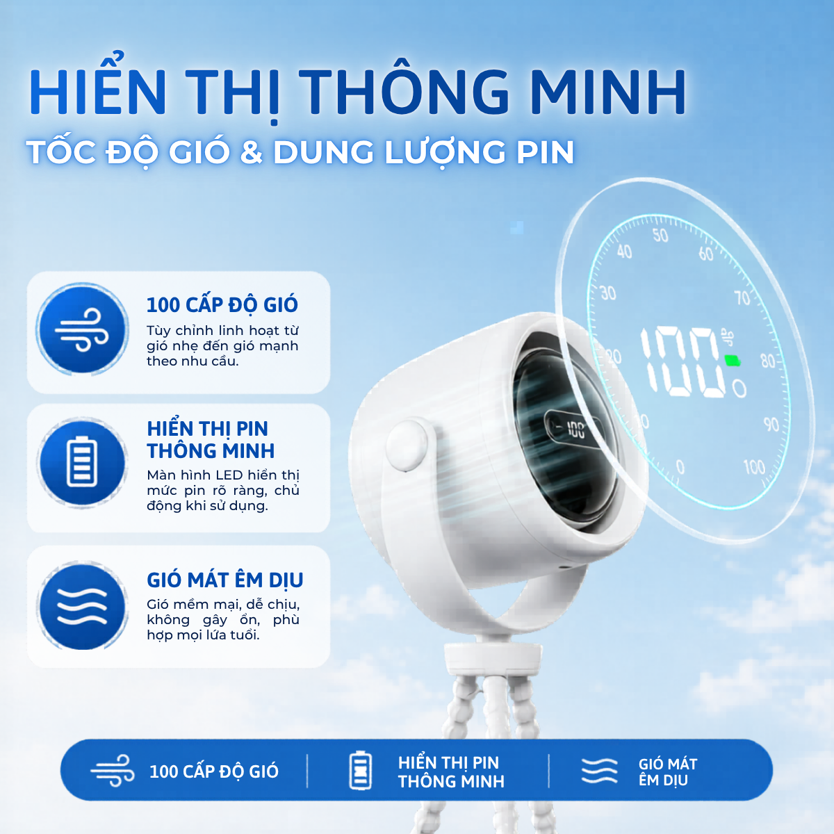 Quạt điện mini cho bé chân bạch tuộc kẹp xe đẩy, xe hơi, nôi, cũi đa năng - Ảnh 3