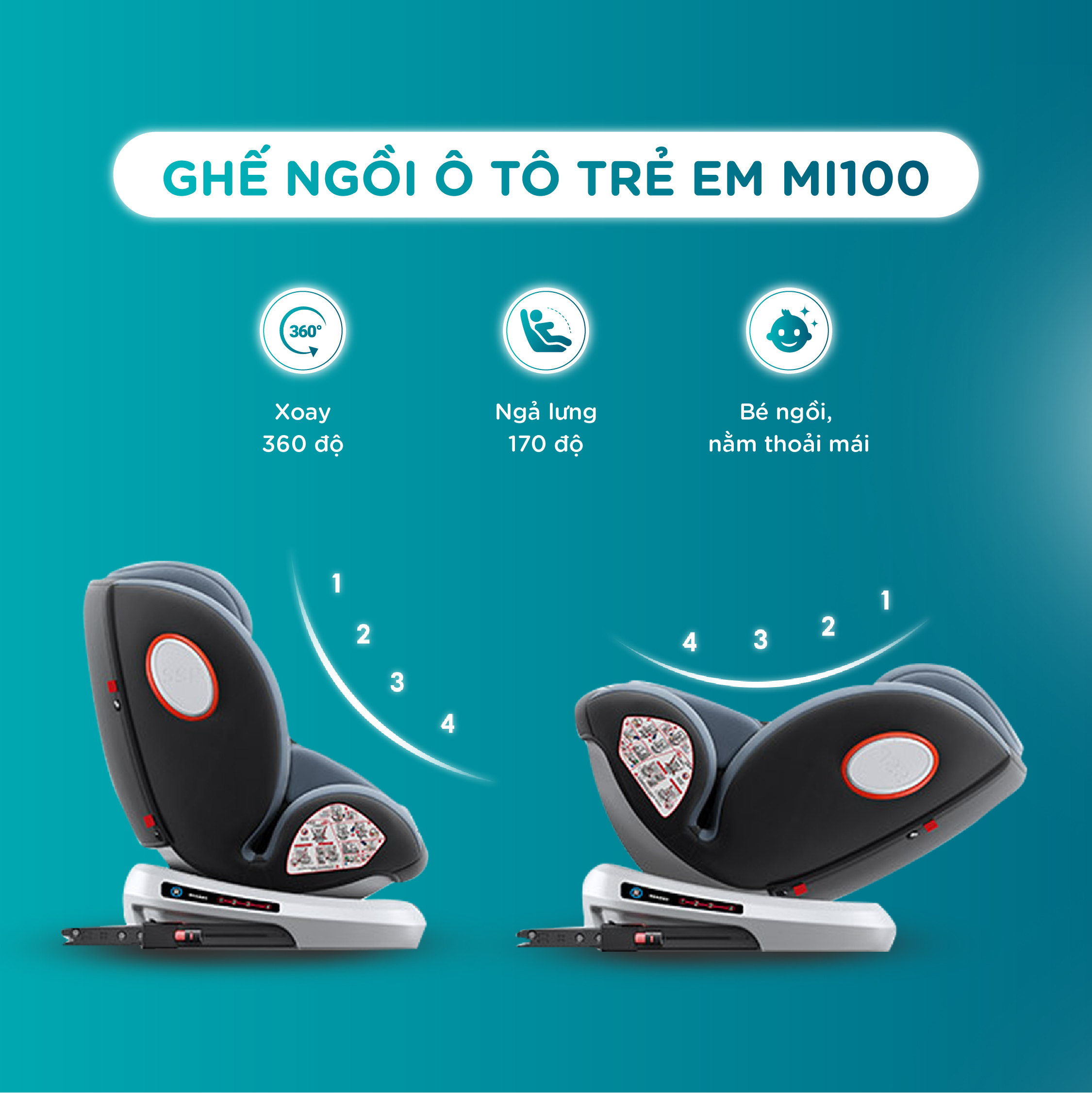 Ghế ngồi ô tô cho bé Miuna MI100 Tiêu chuẩn i-Size, Xoay 360°, Lắp đặt ISOFIX - Ảnh 9