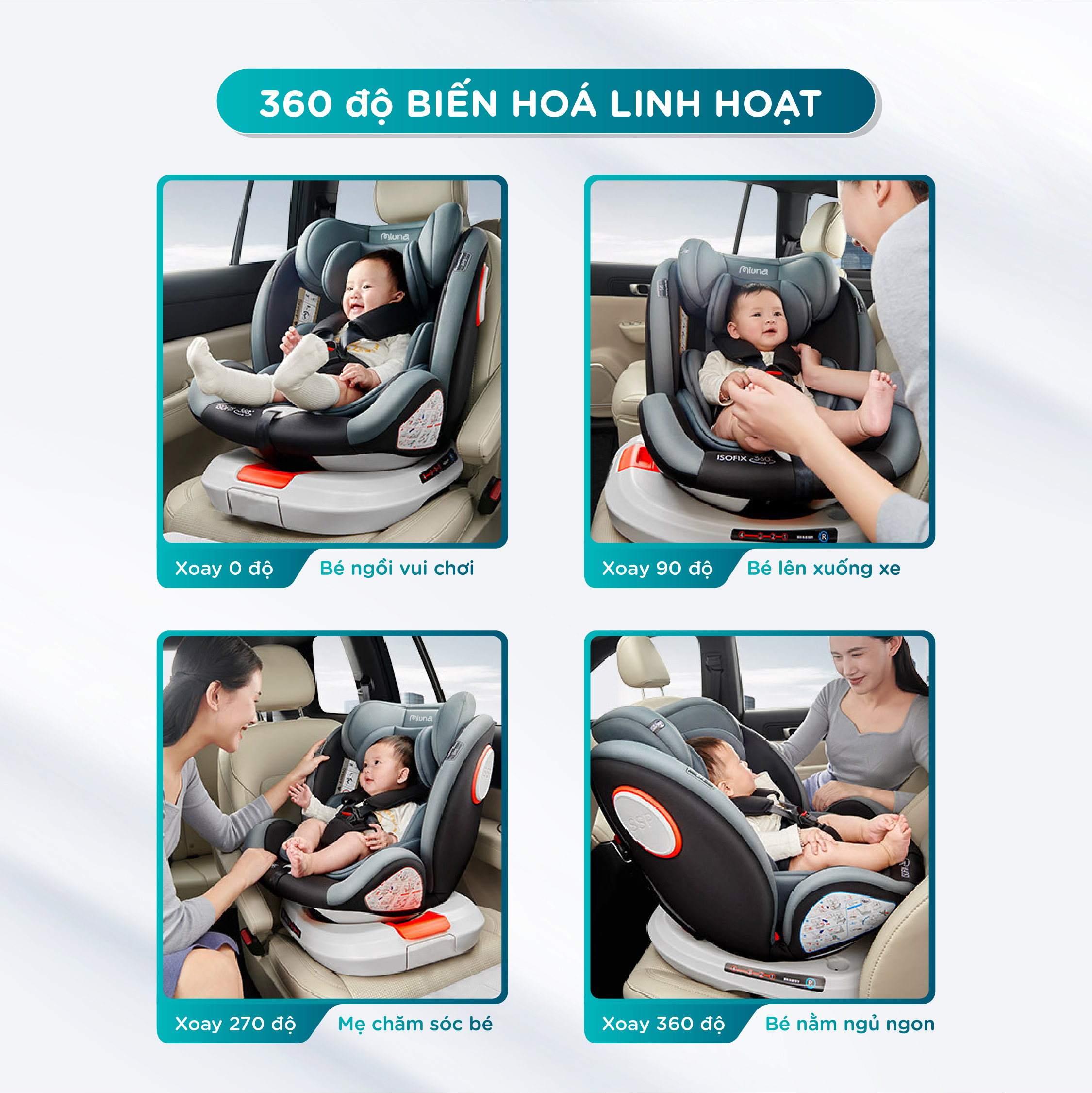 Ghế ngồi ô tô cho bé Miuna MI100 Tiêu chuẩn i-Size, Xoay 360°, Lắp đặt ISOFIX - Ảnh 4