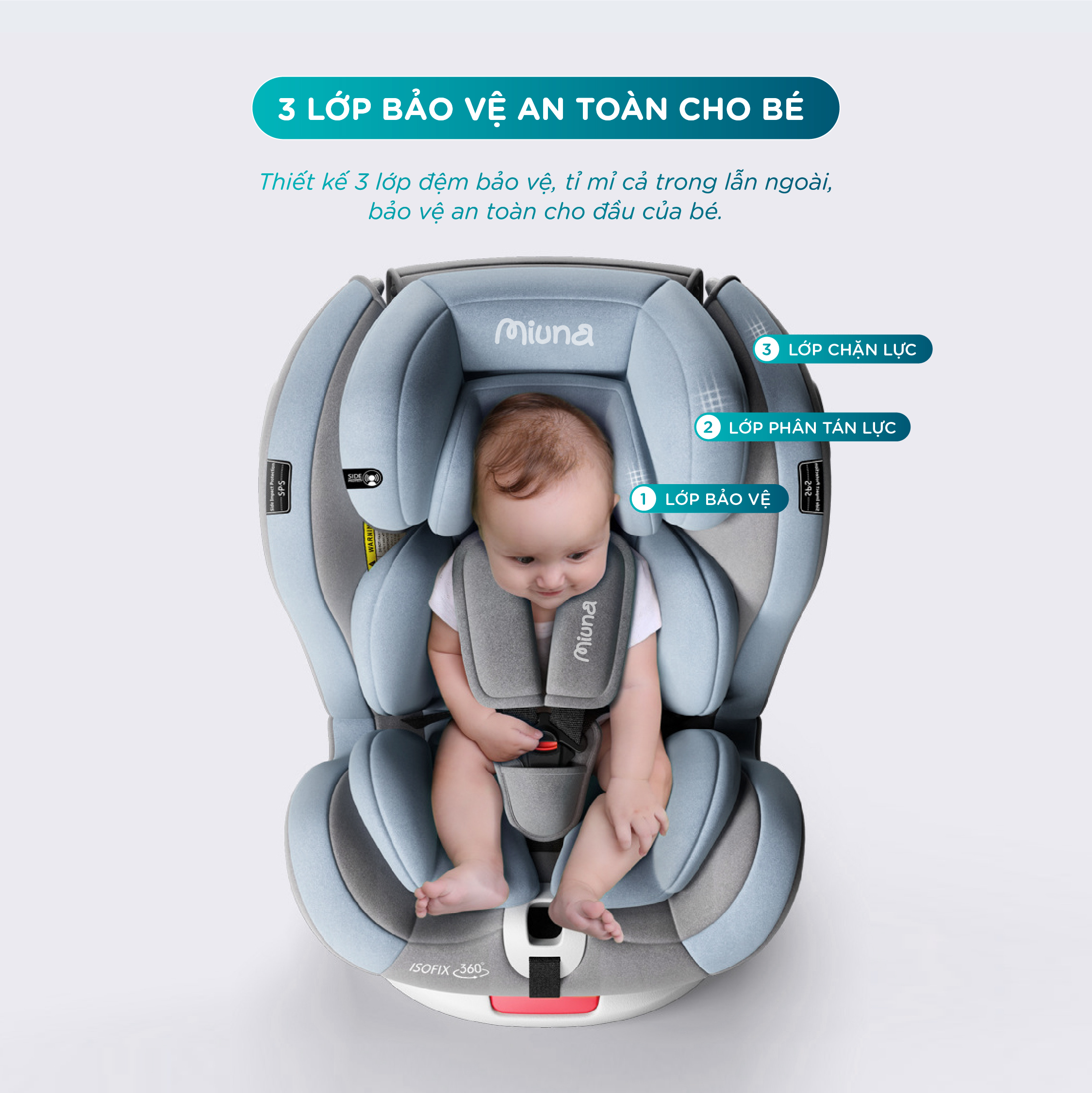 Ghế ngồi ô tô cho bé Miuna MI100 Tiêu chuẩn i-Size, Xoay 360°, Lắp đặt ISOFIX - Ảnh 7