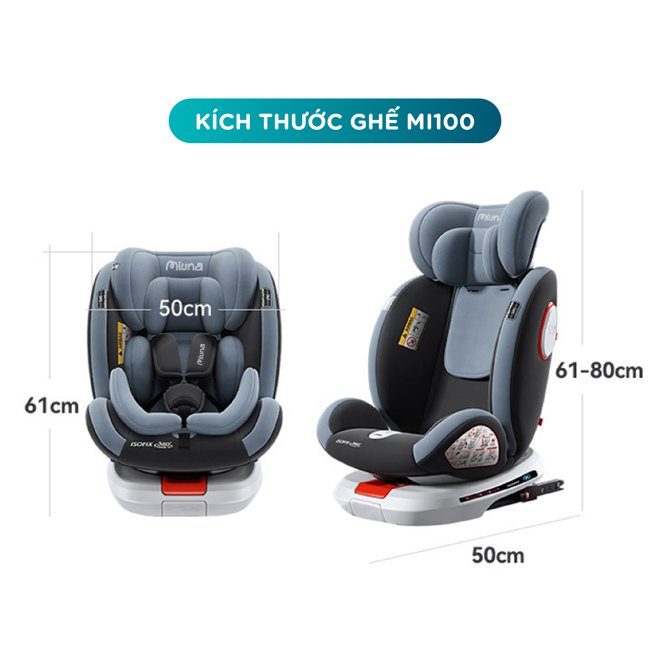 Ghế ngồi ô tô cho bé Miuna MI100 Tiêu chuẩn i-Size, Xoay 360°, Lắp đặt ISOFIX - Ảnh 13