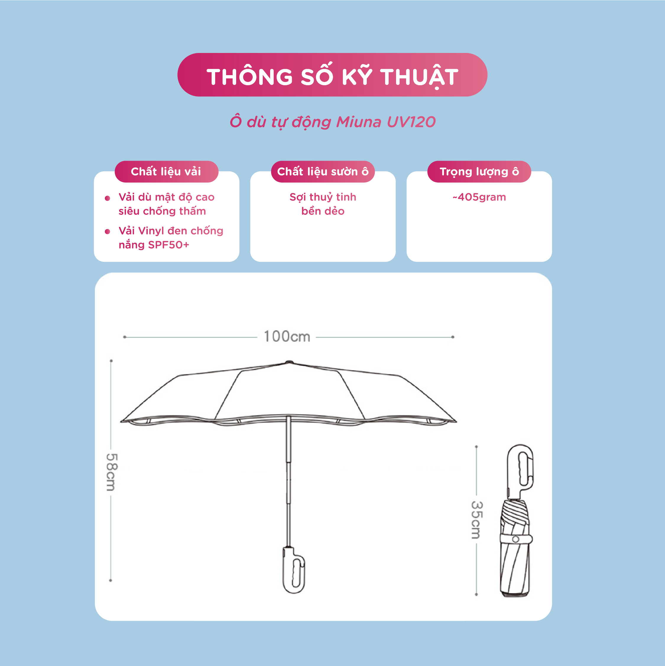 Ô Dù Đi Học Cho Bé Tự Động Cao Cấp UV120 - Ảnh 13