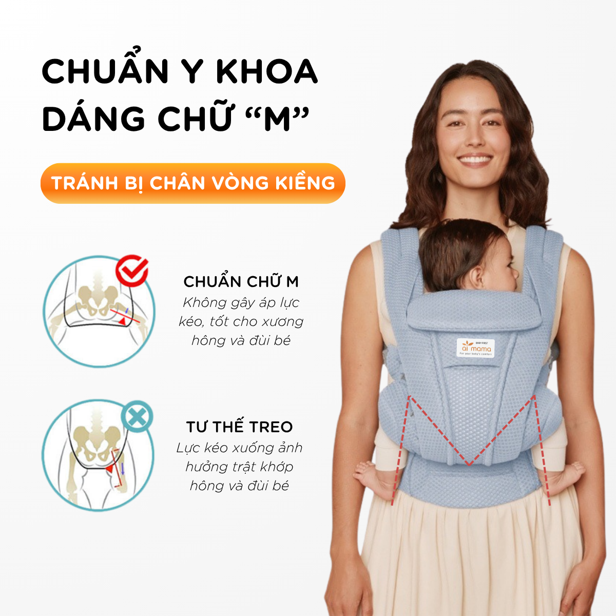 Địu em bé cao cấp Aimama chuẩn y khoa dáng chữ M (Phù hợp bé 0-48m) - Ảnh 3