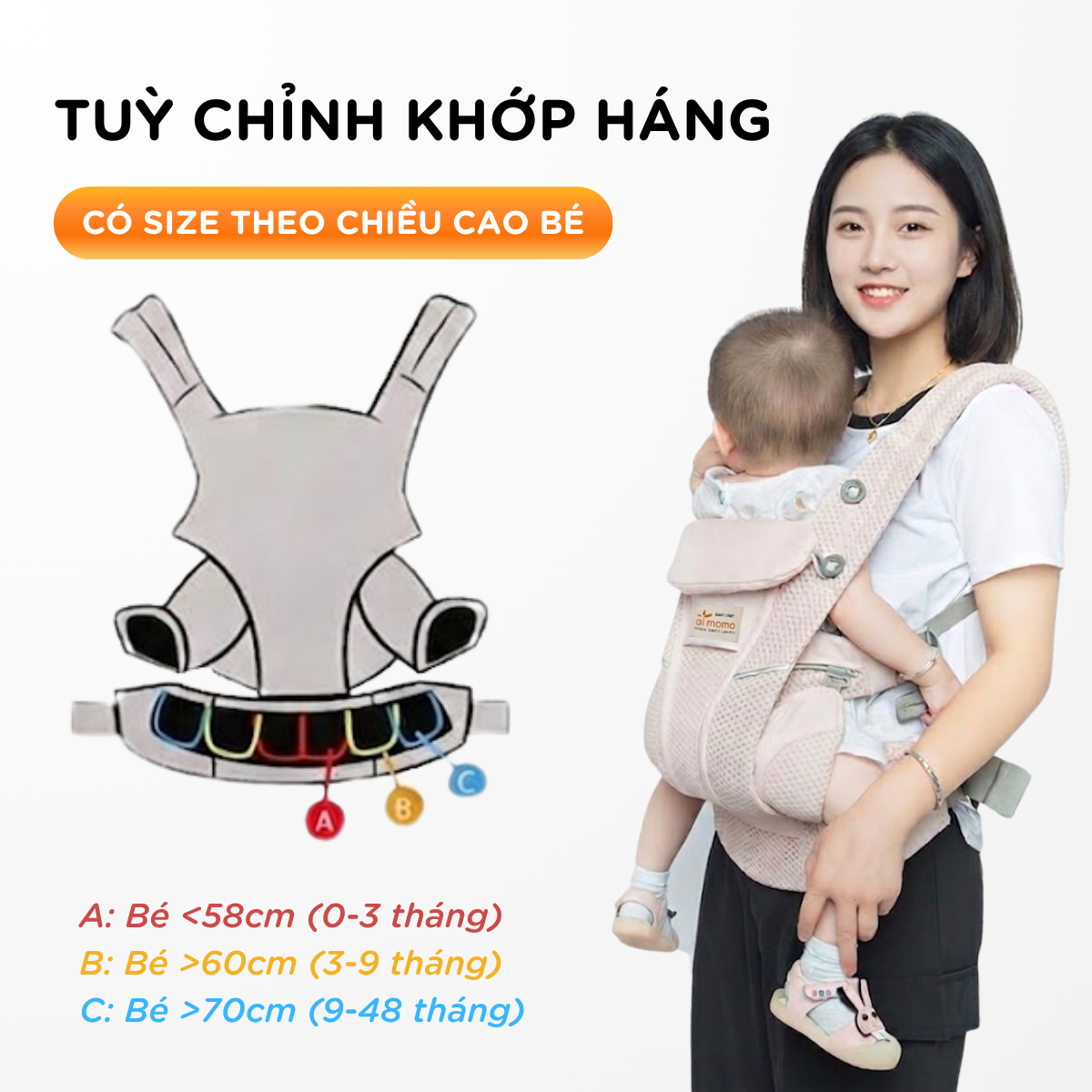Địu em bé cao cấp Aimama chuẩn y khoa dáng chữ M (Phù hợp bé 0-48m) - Ảnh 5