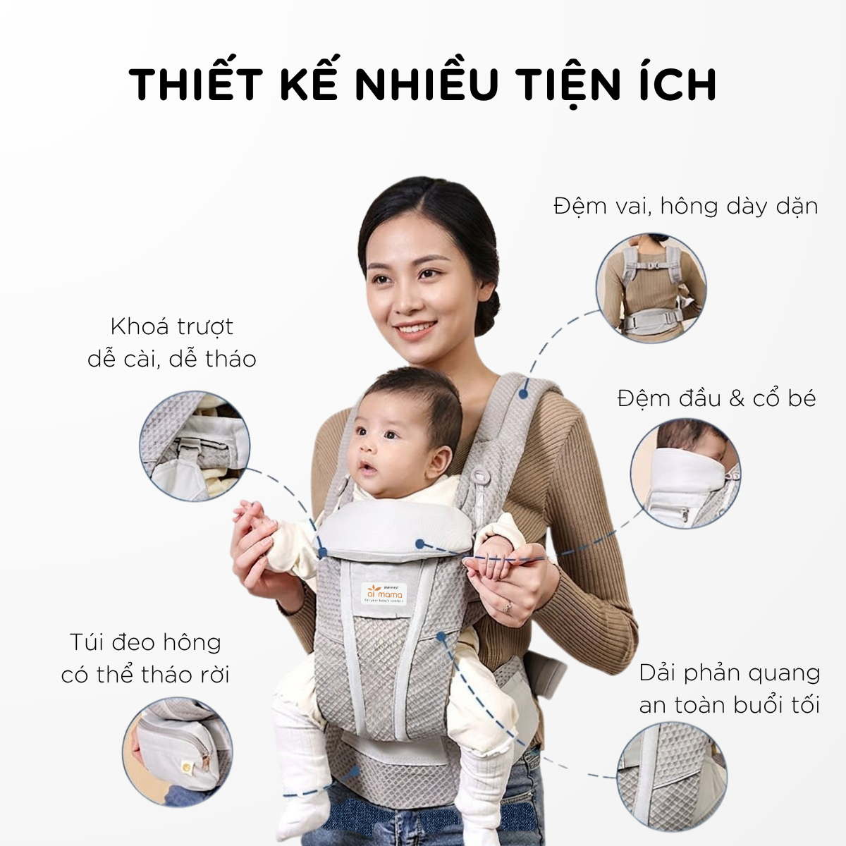 Địu em bé cao cấp Aimama chuẩn y khoa dáng chữ M (Phù hợp bé 0-48m) - Ảnh 6