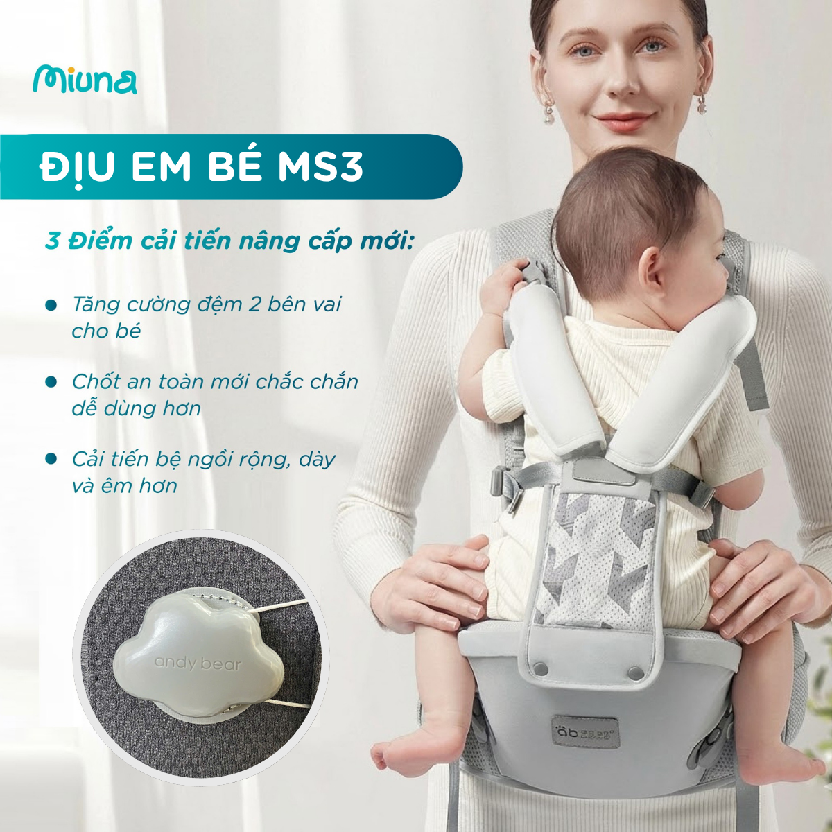 Địu em bé Andy Bear MS3 cao cấp, Địu ngồi trợ lực cho bé sơ sinh đến 4 tuổi - Ảnh 2