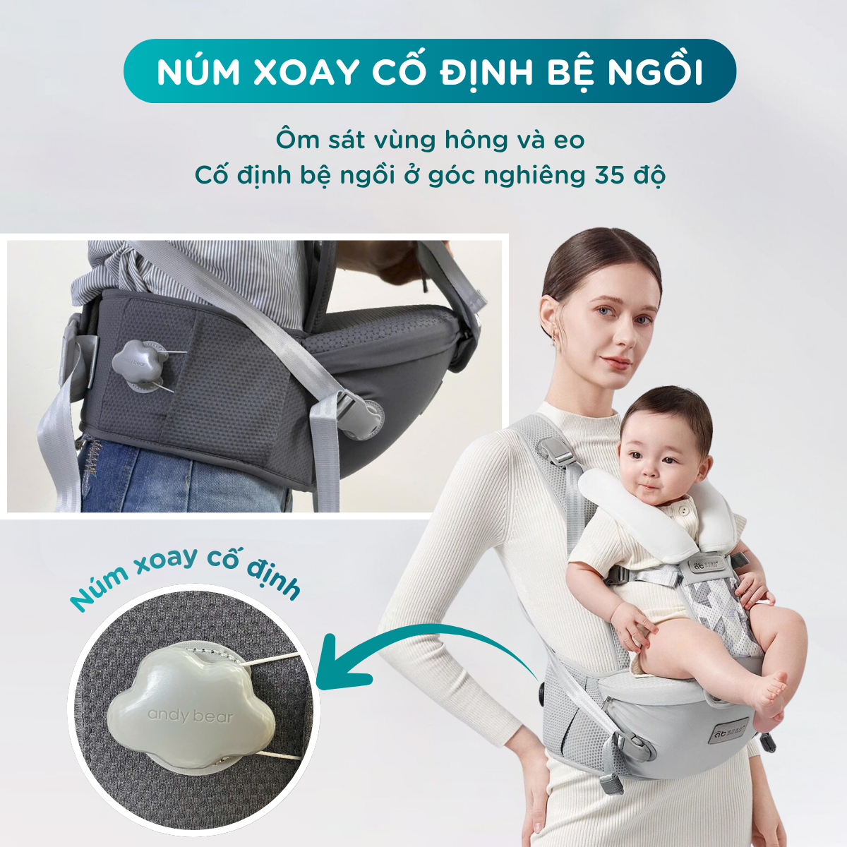 Địu em bé Andy Bear MS3 cao cấp, Địu ngồi trợ lực cho bé sơ sinh đến 4 tuổi - Ảnh 8